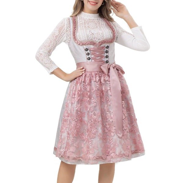 Pink White Goat Suede Leather Bavarian Lederhosen Dirndl