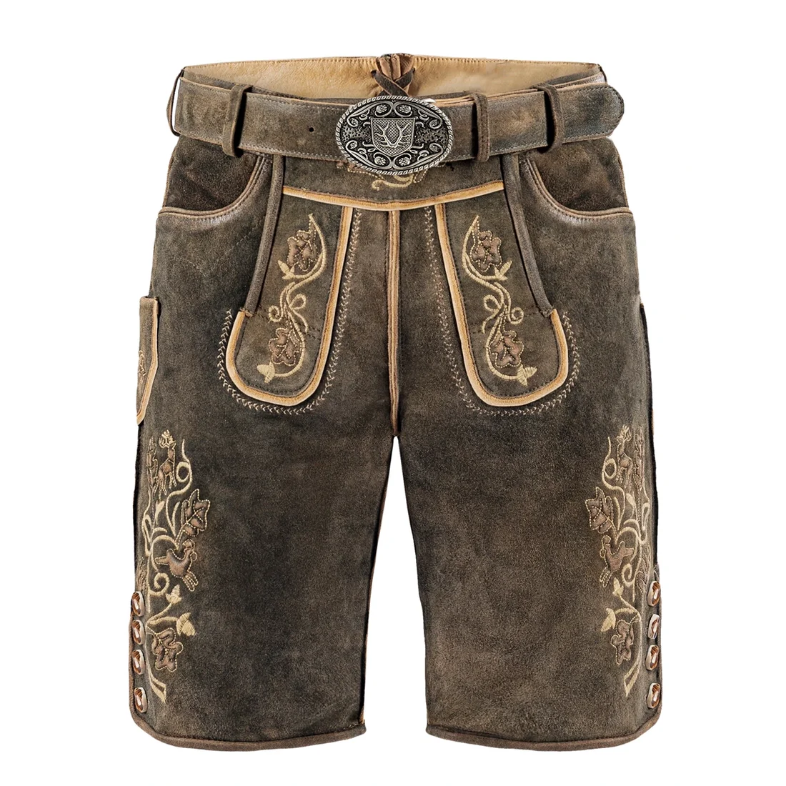 Olive Brown Goat Suede Leather Lederhosen: