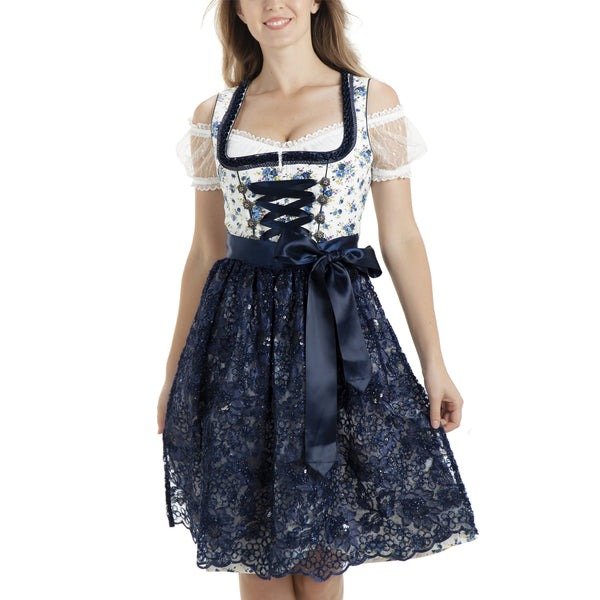 Bright Blue Goat Suede Leather Bavarian Dirndl Dress