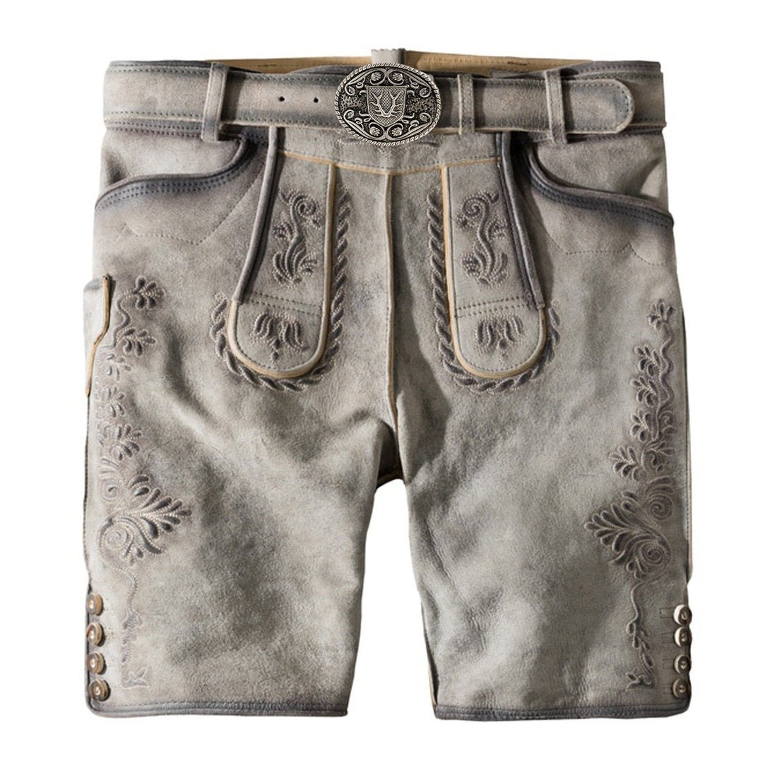 Smoky Grey Goat Suede Leather Bavarian Lederhosen Shorts