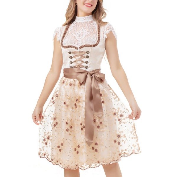 Rose Brown Goat Suede Leather Bavarian Lederhosen Dirndl