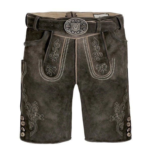 Dark Grey Brown Deerskin Lederhosen Traditional Bavarian Shorts